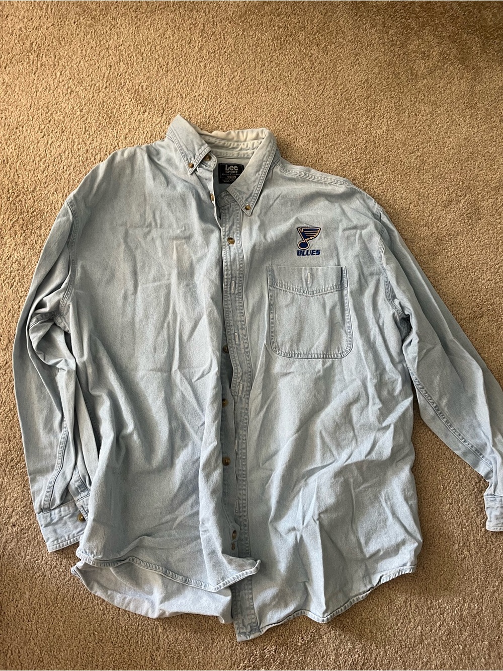 Lee Light Blue Denim Button-Down Shirt with Blues Logo